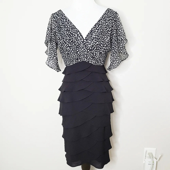 Adrianna Papell Black Polka Dot Tier Dress 4 - Picture 1 of 6